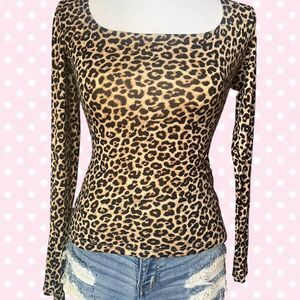 Faded rose cheetah print long sleeve Women's top